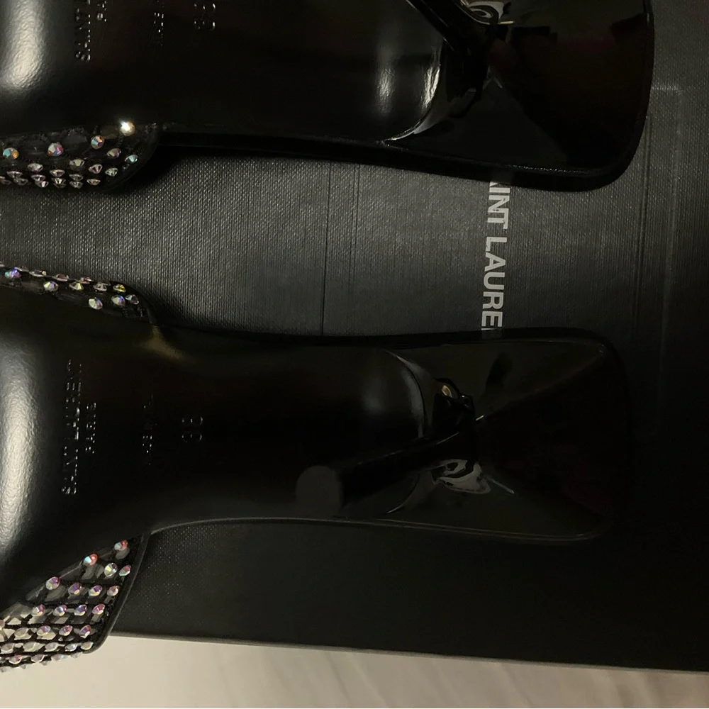 Saint Laurent Women's Liz Embellished High Heel Slide Sandals size 38 - Picture 10 of 16